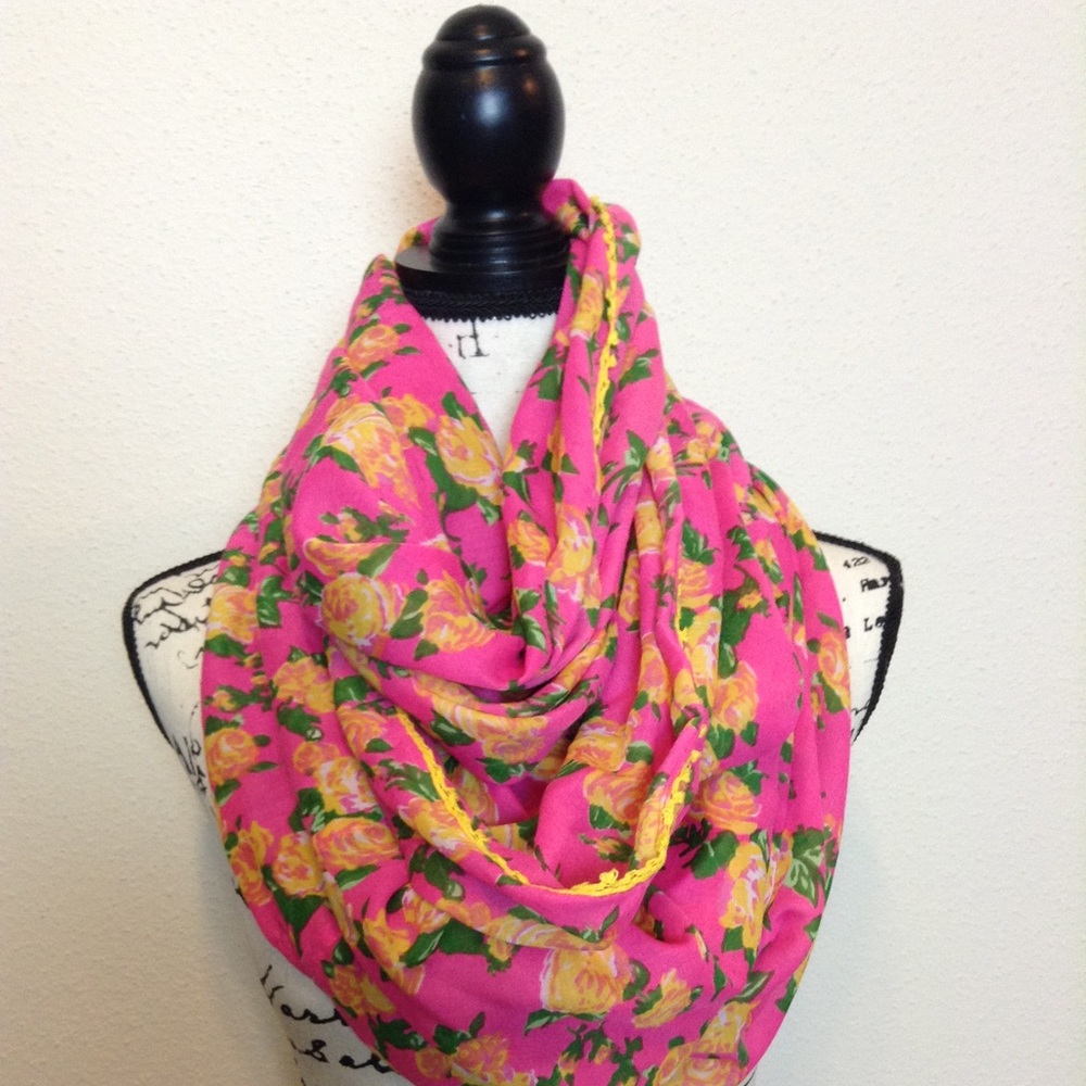 Betsey Johnson Floral Yellow Rose Infinity Scarf